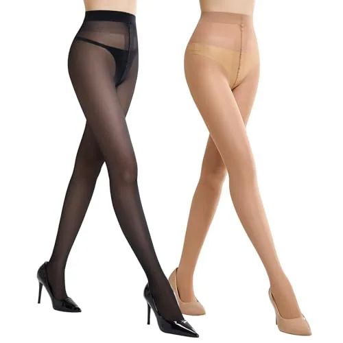 40D Sheer-to-Waist Semi-opaque Tights, Black + Natural Nude