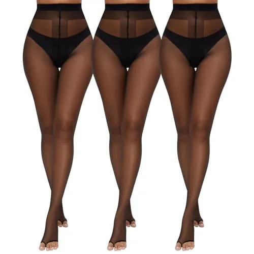 10D Control-Top Toeless Pantyhose, 3 Pairs, 3 Black