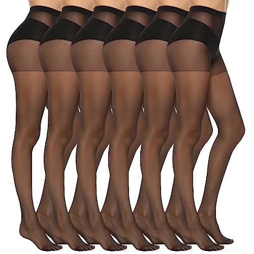 20D Silky Control-Top Pantyhose, 6 Pairs, Black