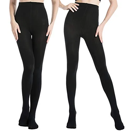 400D Fleece-Lined Tights, 2 Pairs II, Black