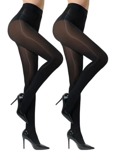 20D High-Waist Shimmer Tights, 2 Pairs, Black