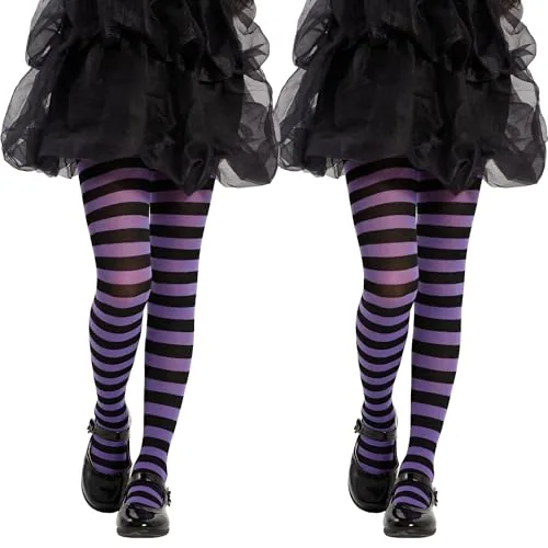 Girls' Patterned Tights II, Black + Purple