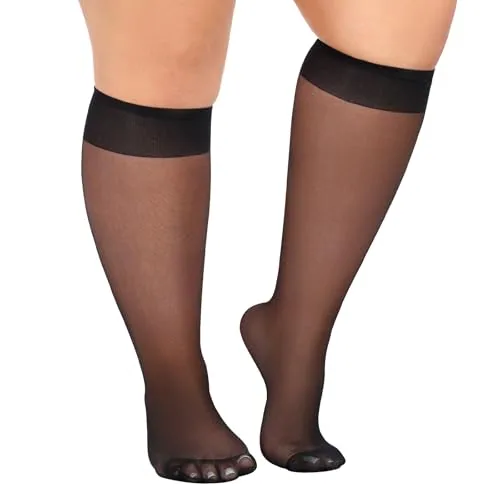 Plus-Size 15D Knee Highs, 10 Pairs, Black