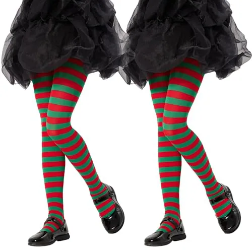 Girls' Patterned Tights II, Red + Green