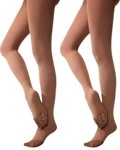Convertible Dance Tights, 2 Pairs, Coffee