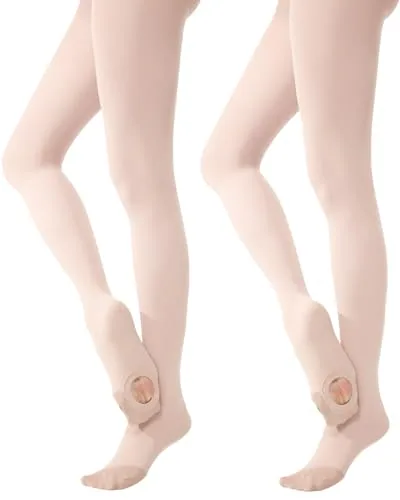 Convertible Dance Tights, 2 Pairs, Ballet Pink