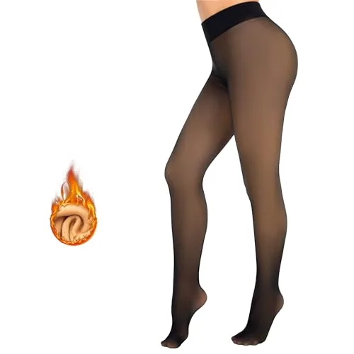 High-Waist Fleece-Lined Tights, Black