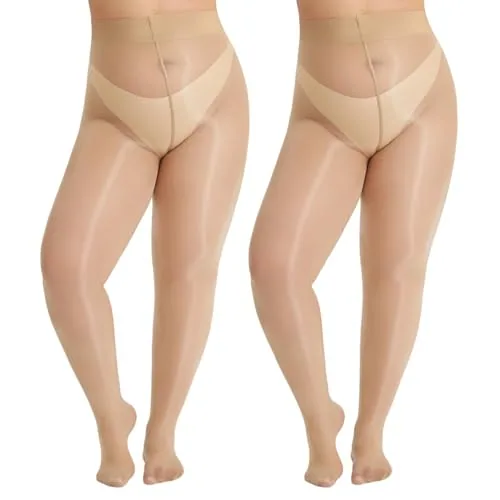 Plus-Size 15D Shimmer Tights, Natural