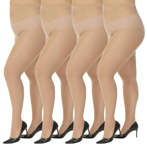 Plus-Size Ultra-Sheer Sheer Pantyhose, 4 Pairs, Natural Nude