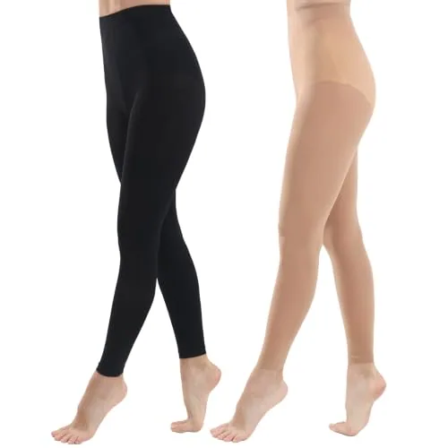 40D Control-Top Footless Dance Tights, 2 Pairs III, Black / Light Suntan