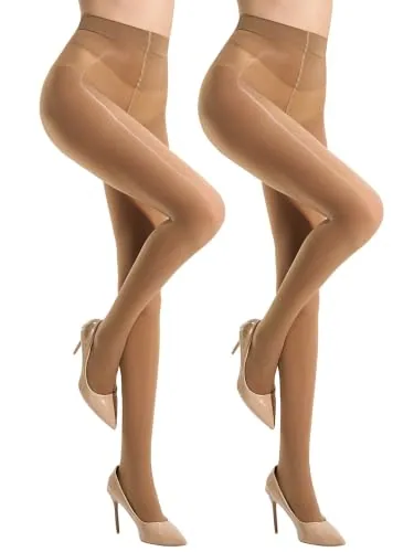 20D High-Waist Shimmer Tights, 2 Pairs, Brown