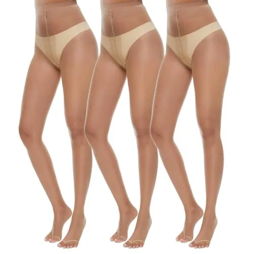 10D Control-Top Toeless Pantyhose, 3 Pairs, 3 Natural
