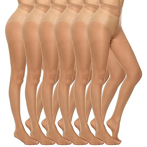 20D Silky Control-Top Pantyhose, 6 Pairs, Natural