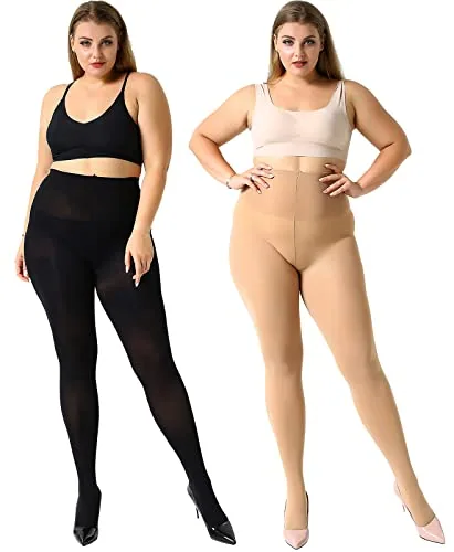 Plus-Size Control-Top Pantyhose, Black + Suntan