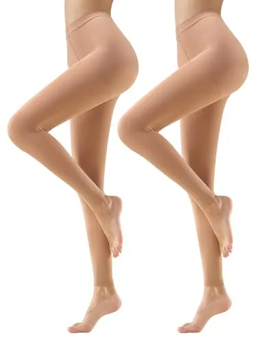 Control-Top Footless Tights, 2 Pairs III, Tan
