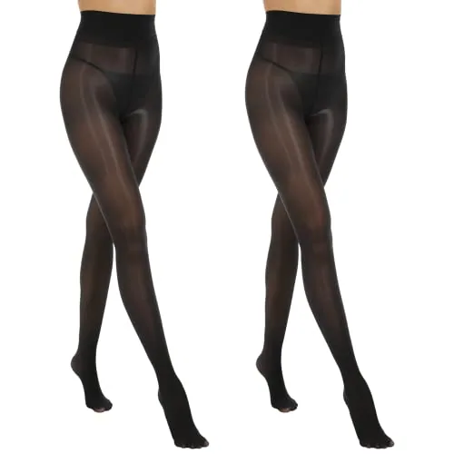 High-Waist Shimmer Tights, 2 Pairs, Black