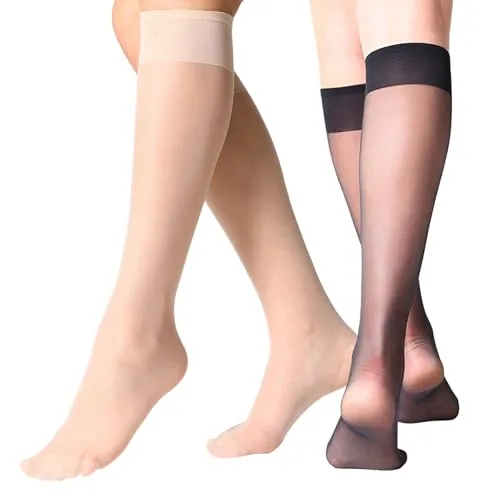 Knee Highs, 12 Pairs V, Black And Nude