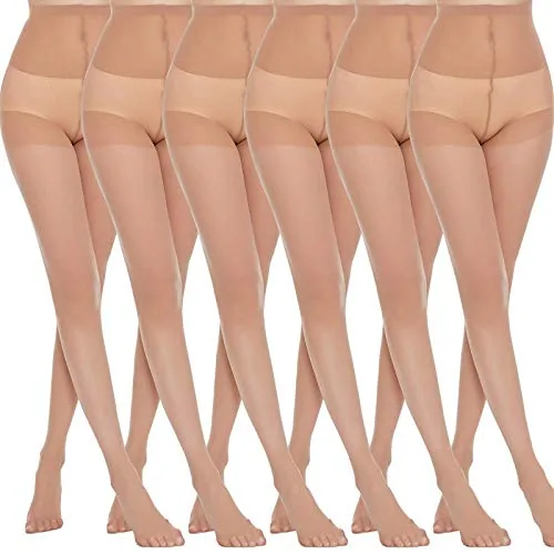 20D High-Waist Sheer Pantyhose, 6 Pairs, Natural