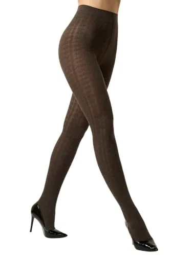 High-Waist Cable-Knit Tights, Coffee