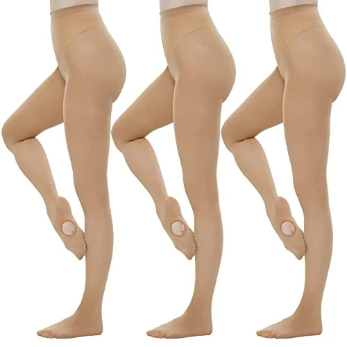 40D Convertible Dance Tights, 3 Pairs, Sjus-suntan