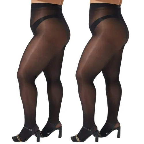 Plus-Size High-Waist Shimmer Tights, 2 Pairs, Black