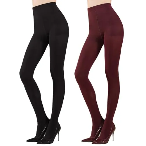 70D Control-Top Microfiber Tights, 2 Pairs, Black / Port Royale