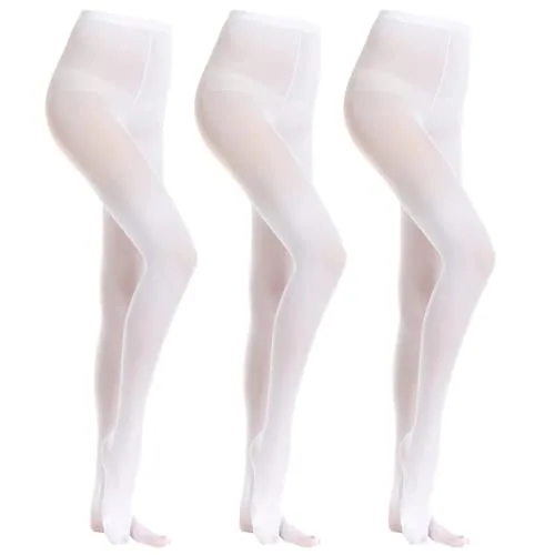 40D Convertible Girls' Dance Tights, 3 Pairs IX, White