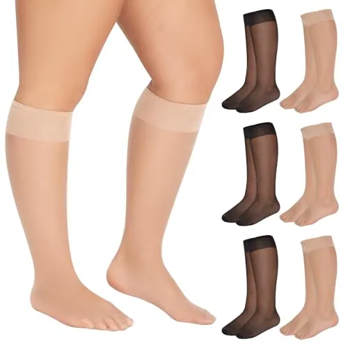 Plus-Size Ultra-Sheer Trouser Socks, 6 Pairs, 3 Black 3 Natural