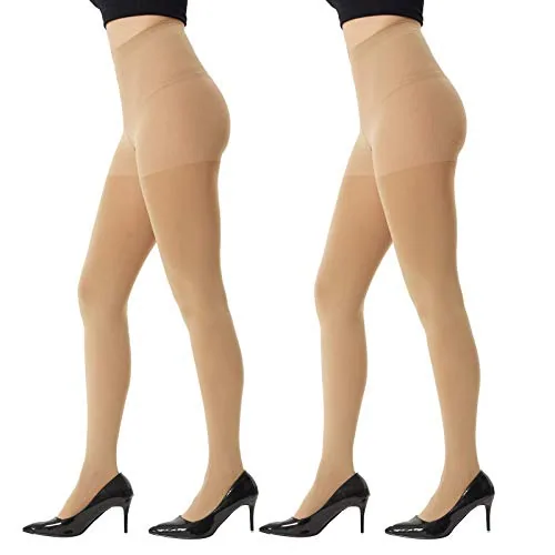 120D Control-Top Opaque Tights, 2 Pairs III, Suntan