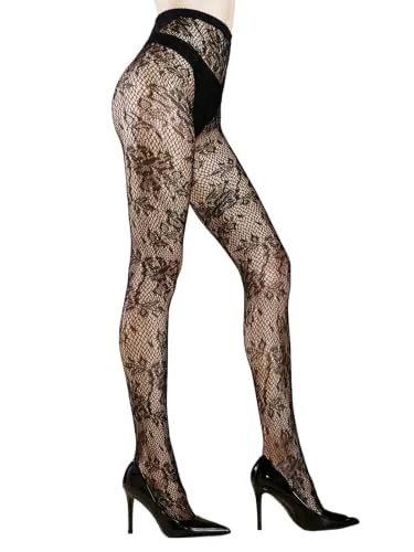High-Waist Fishnet Tights, Medium Flower
