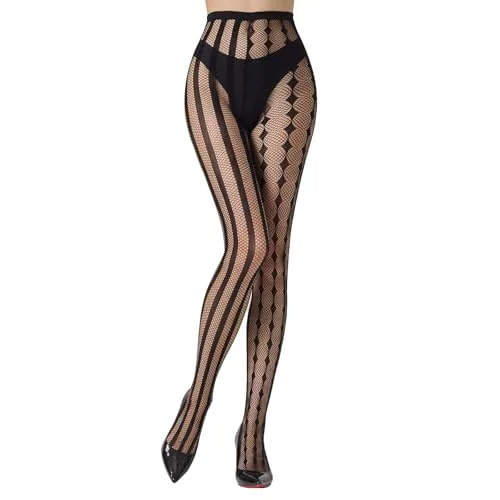Fishnet Tights V, Black Vertical Stripe