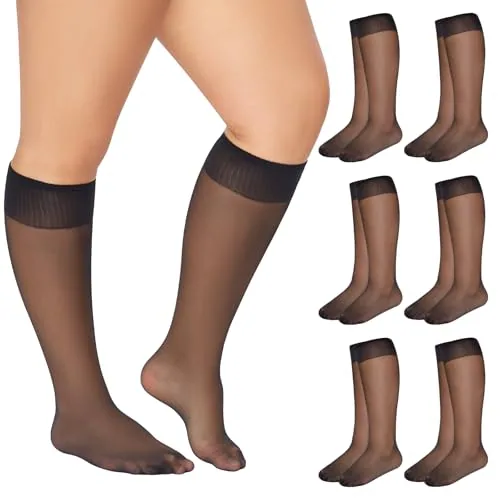 Plus-Size Ultra-Sheer Trouser Socks, 6 Pairs, 6 Black