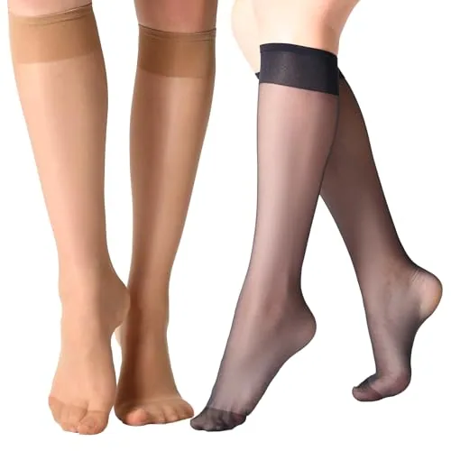 Knee Highs, 12 Pairs II, Black And Natural