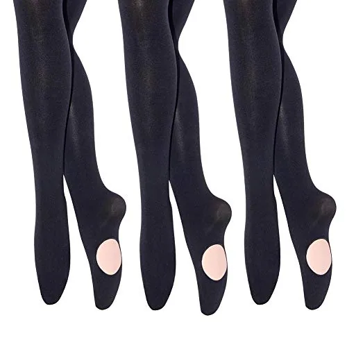 40D Convertible Girls' Dance Tights, 3 Pairs IV, Black