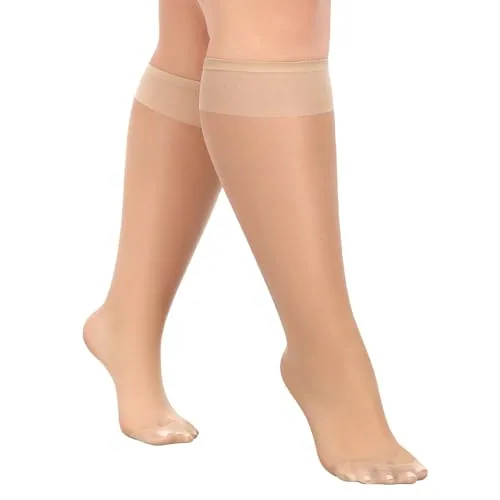 Plus-Size 15D Knee Highs, 10 Pairs, Natural
