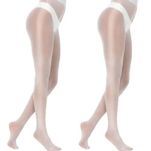 High-Waist Shimmer Tights, 2 Pairs, White
