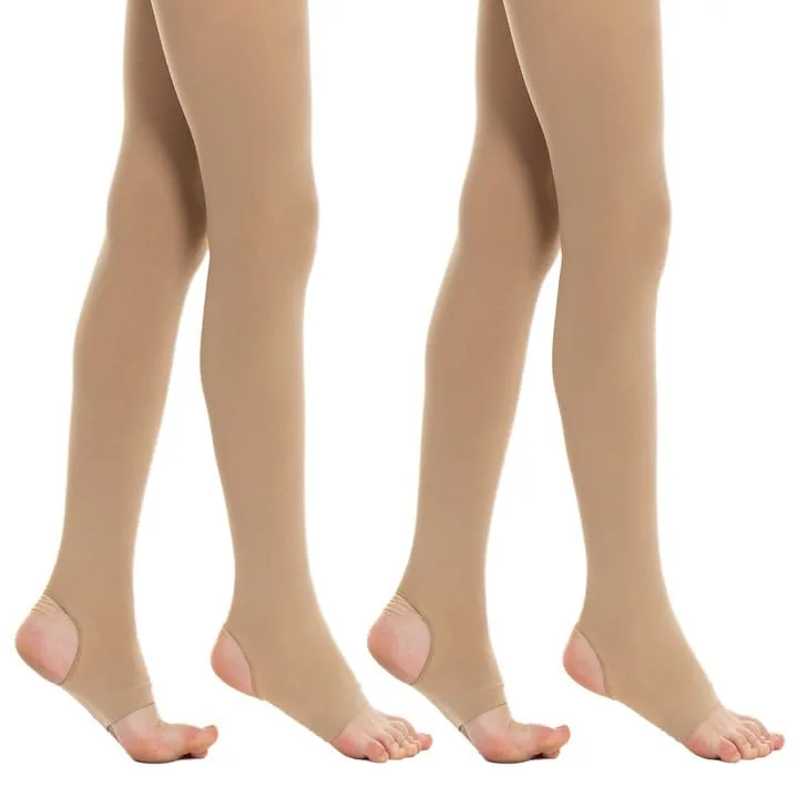 40D Convertible Girls' Dance Tights, 2 Pairs, Nude