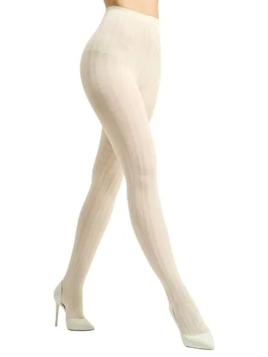 High-Waist Cable-Knit Tights, Beige