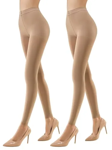 Control-Top Footless Tights, 2 Pairs II, Light Toast