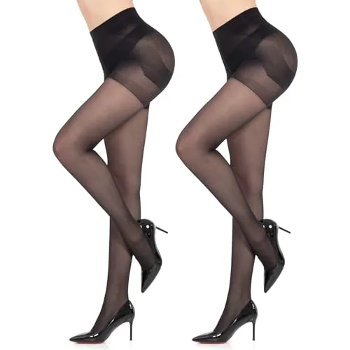 40D Control-Top Thigh Highs, 2 Pairs, Black